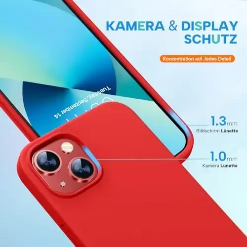 Miracase Designed for iPhone 13 Case, with Tempered Glass Screen Protector, [Soft Anti-Scratch Microfiber Lining], Shockproof Liquid Silicone Rubber Phone Cover Case for 13 6.1 inch, Red - 5