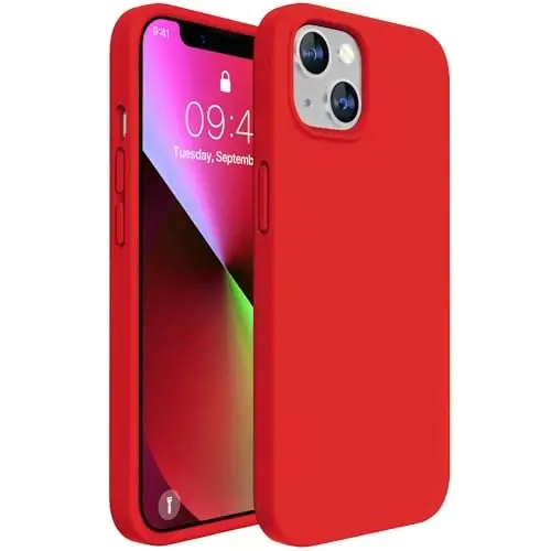 Miracase Designed for iPhone 13 Case, with Tempered Glass Screen Protector, [Soft Anti-Scratch Microfiber Lining], Shockproof Liquid Silicone Rubber Phone Cover Case for 13 6.1 inch, Red 