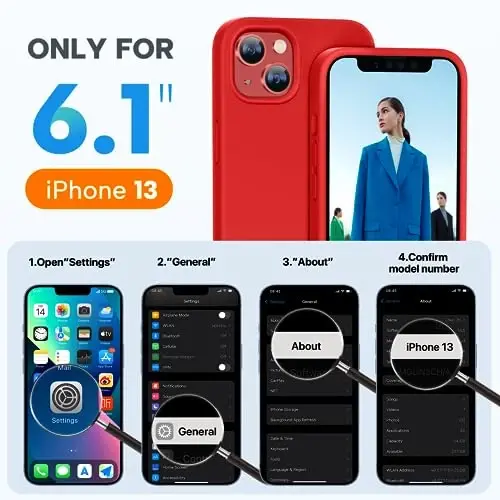 Miracase Designed for iPhone 13 Case, with Tempered Glass Screen Protector, [Soft Anti-Scratch Microfiber Lining], Shockproof Liquid Silicone Rubber Phone Cover Case for 13 6.1 inch, Red 