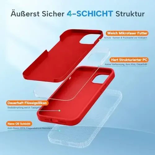 Miracase Designed for iPhone 13 Case, with Tempered Glass Screen Protector, [Soft Anti-Scratch Microfiber Lining], Shockproof Liquid Silicone Rubber Phone Cover Case for 13 6.1 inch, Red - 6