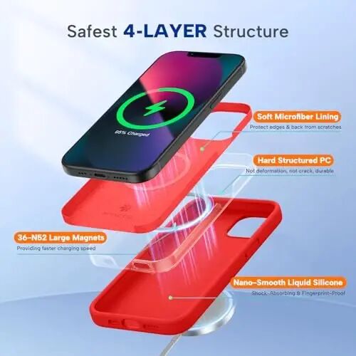 iPhone 13 Kılıfı için Tasarlanmış Miracase, Temperli Cam Ekran Koruyucu, [Yumuşak Çizilmez Mikrofiber Astar], 13 6.1 inç için Darbeye Dayanıklı Sıvı Silikon Kauçuk Telefon Kılıfı, Kırmızı - 3