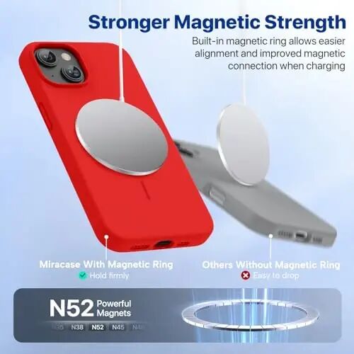 iPhone 13 Kılıfı için Tasarlanmış Miracase, Temperli Cam Ekran Koruyucu, [Yumuşak Çizilmez Mikrofiber Astar], 13 6.1 inç için Darbeye Dayanıklı Sıvı Silikon Kauçuk Telefon Kılıfı, Kırmızı - 4
