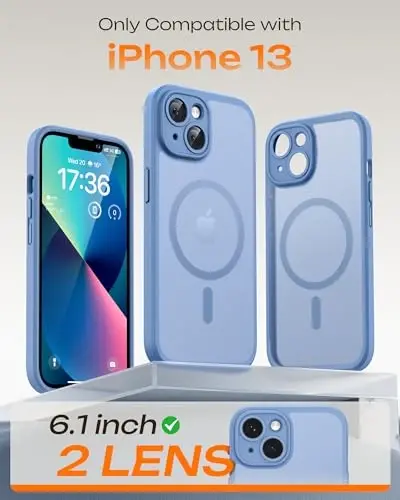 iPhone 13 Kılıfı için TOCOL, Magsafe Şarj Cihazı ile Uyumlu, Tam Kamera Koruması, Düşme Koruması, iPhone 13 6.1 inç için Yarı Saydam Mat Telefon Kılıfı (Açık Mavi) - 2