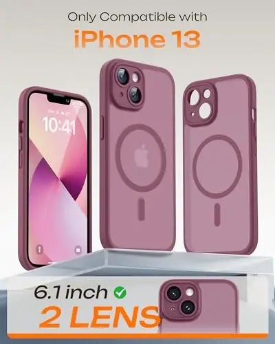 iPhone 13 Kılıfı için TOCOL, Magsafe Şarj Cihazı ile Uyumlu, Tam Kamera Koruması, Düşme Koruması, iPhone 13 6.1 inç için Yarı Saydam Mat Telefon Kılıfı (Erik Rengi) - 2