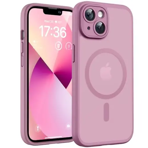 iPhone 13 Kılıfı için TOCOL, Magsafe Şarj Cihazı ile Uyumlu, Tam Kamera Koruması, Düşme Koruması, iPhone 13 6.1 inç için Yarı Saydam Mat Telefon Kılıfı (Lila Mor) 