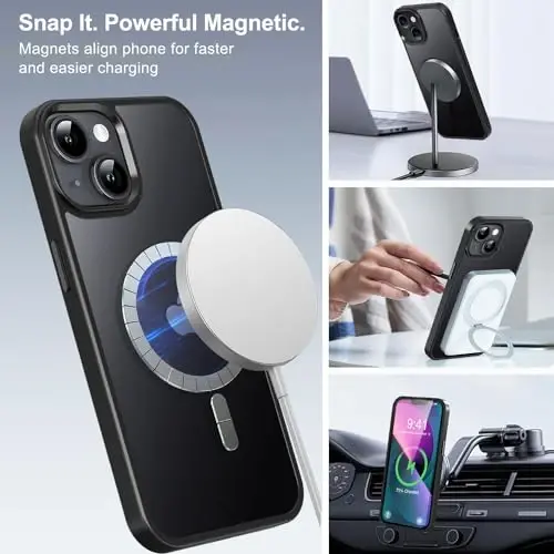 BossKiss Compatible with iPhone 13 Case, [Compatible with Magsafe] [Screen+Camera Protector] Magnetic Translucent Matte Women Men Girl Protective Cover for iPhone 13 6.1