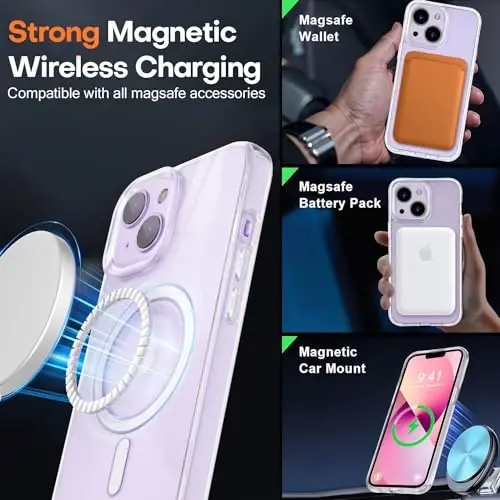 iPhone 13 Kılıfı ile Uyumlu BossKiss, [Magsafe ile Uyumlu] [Ekran+Kamera Koruyucu] Manyetik Şeffaf Kadın Erkek Kız Koruyucu Kapak iPhone 13 6.1