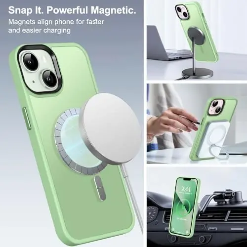 iPhone 13 Kılıfı ile Uyumlu BossKiss, [Magsafe ile Uyumlu] [Ekran+Kamera Koruyucu] Manyetik Yarı Saydam Mat Kadın Erkek Kız Koruyucu Kapak iPhone 13 6.1