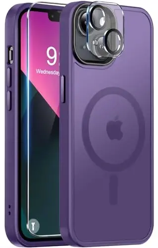 iPhone 13 Kılıfı ile Uyumlu BossKiss, [Magsafe ile Uyumlu] [Ekran+Kamera Koruyucu] Manyetik Yarı Saydam Mat Kadın Erkek Kız Koruyucu Kılıf iPhone 13 6.1
