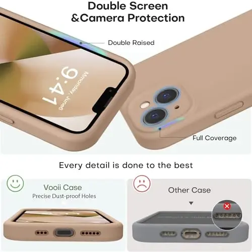 Vooii Compatible with iPhone 13 Case, Liquid Silicone Upgrade [Camera Protection] [Soft Anti-Scratch Microfiber Lining] Shockproof Phone Case for iPhone 13 6.1 inch - Light Brown - 3
