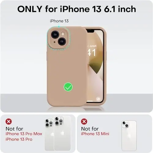 Vooii Compatible with iPhone 13 Case, Liquid Silicone Upgrade [Camera Protection] [Soft Anti-Scratch Microfiber Lining] Shockproof Phone Case for iPhone 13 6.1 inch - Light Brown - 5
