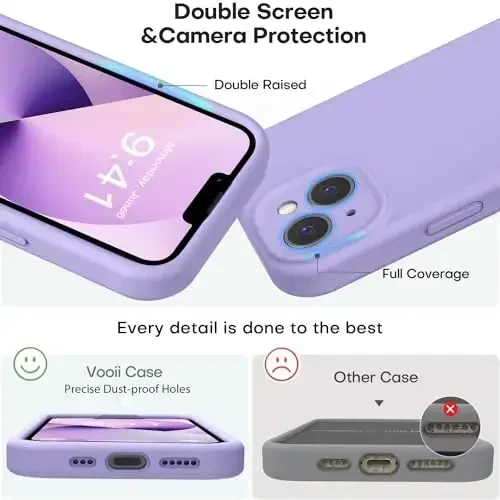 Vooii Compatible with iPhone 13 Case, Liquid Silicone Upgrade [Camera Protection] [Soft Anti-Scratch Microfiber Lining] Shockproof Phone Case for iPhone 13 6.1 inch - Light Purple - 3