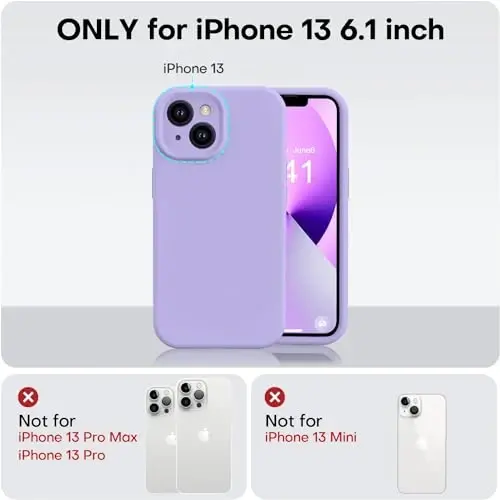 Vooii Compatible with iPhone 13 Case, Liquid Silicone Upgrade [Camera Protection] [Soft Anti-Scratch Microfiber Lining] Shockproof Phone Case for iPhone 13 6.1 inch - Light Purple - 5