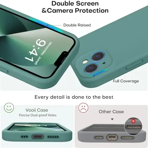 Vooii Compatible with iPhone 13 Case, Liquid Silicone Upgrade [Camera Protection] [Soft Anti-Scratch Microfiber Lining] Shockproof Phone Case for iPhone 13 6.1 inch - Pine Green - 3