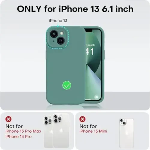 Vooii Compatible with iPhone 13 Case, Liquid Silicone Upgrade [Camera Protection] [Soft Anti-Scratch Microfiber Lining] Shockproof Phone Case for iPhone 13 6.1 inch - Pine Green - 5