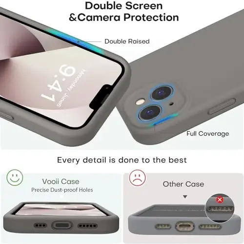 Vooii Compatible with iPhone 13 Case, Liquid Silicone Upgrade [Camera Protection] [Soft Anti-Scratch Microfiber Lining] Shockproof Phone Case for iPhone 13 6.1 inch - Natural Titanium - 3