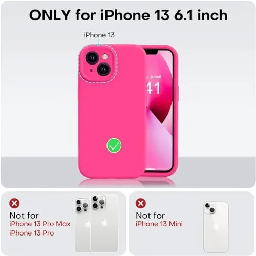 Vooii Compatible with iPhone 13 Case, Liquid Silicone Upgrade [Camera Protection] [Soft Anti-Scratch Microfiber Lining] Shockproof Phone Case for iPhone 13 6.1 inch - Hot Pink - 5