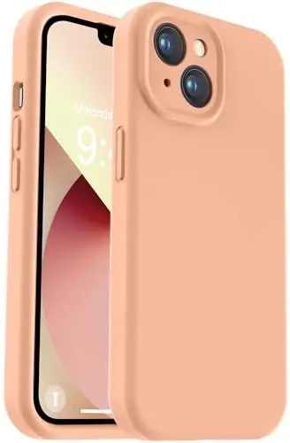 Vooii Compatible with iPhone 13 Case, Liquid Silicone Upgrade [Camera Protection] [Soft Anti-Scratch Microfiber Lining] Shockproof Phone Case for iPhone 13 6.1 inch - Cantaloupe 