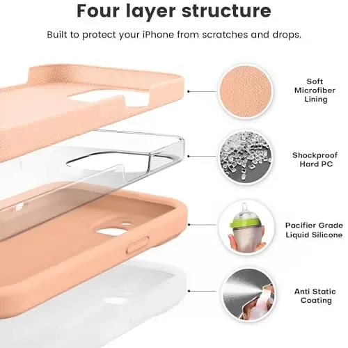 Vooii Compatible with iPhone 13 Case, Liquid Silicone Upgrade [Camera Protection] [Soft Anti-Scratch Microfiber Lining] Shockproof Phone Case for iPhone 13 6.1 inch - Cantaloupe - VOOII (1)
