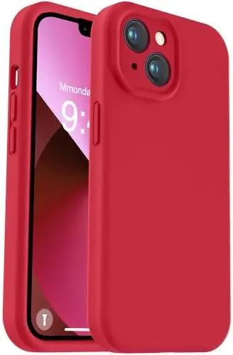Vooii Compatible with iPhone 13 Case, Liquid Silicone Upgrade [Camera Protection] [Soft Anti-Scratch Microfiber Lining] Shockproof Phone Case for iPhone 13 6.1 inch - Red 