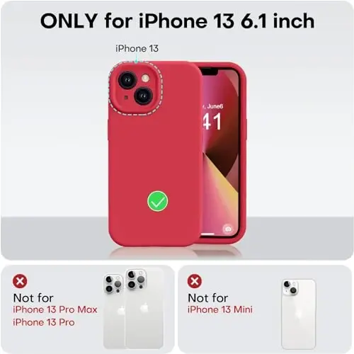 Vooii Compatible with iPhone 13 Case, Liquid Silicone Upgrade [Camera Protection] [Soft Anti-Scratch Microfiber Lining] Shockproof Phone Case for iPhone 13 6.1 inch - Red - 5