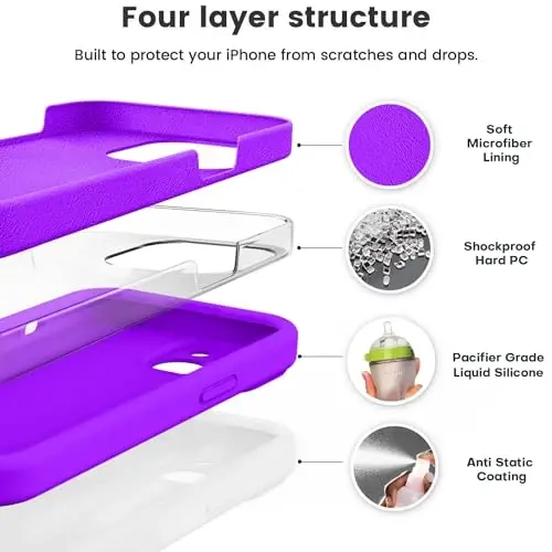 Vooii Compatible with iPhone 13 Case, Liquid Silicone Upgrade [Camera Protection] [Soft Anti-Scratch Microfiber Lining] Shockproof Phone Case for iPhone 13 6.1 inch - Neon Purple - 2