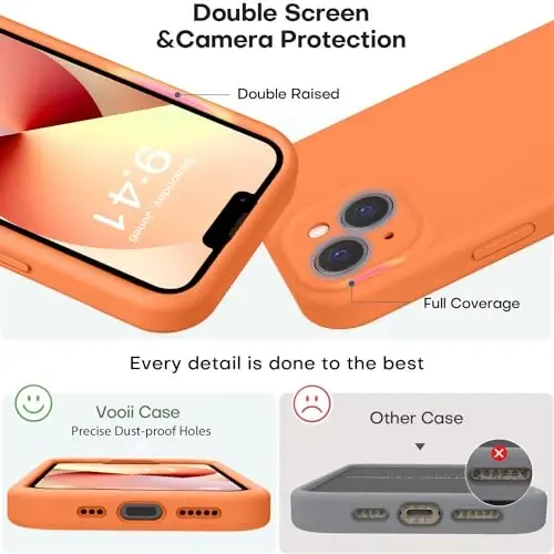 Vooii Compatible with iPhone 13 Case, Liquid Silicone Upgrade [Camera Protection] [Soft Anti-Scratch Microfiber Lining] Shockproof Phone Case for iPhone 13 6.1 inch - Bright Orange - 3