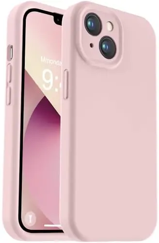 Vooii Compatible with iPhone 13 Case, Liquid Silicone Upgrade [Camera Protection] [Soft Anti-Scratch Microfiber Lining] Shockproof Phone Case for iPhone 13 6.1 inch - Pink Sand - 1