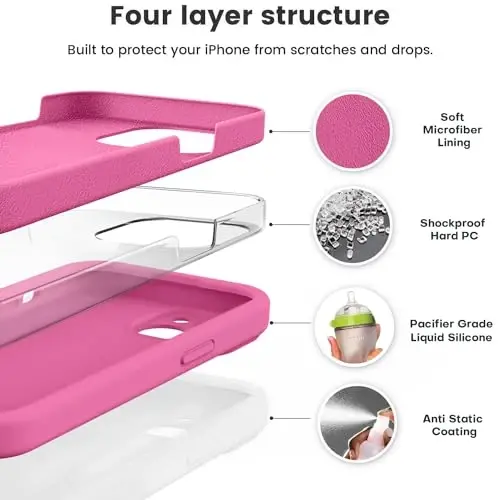 Vooii Compatible with iPhone 13 Case, Liquid Silicone Upgrade [Camera Protection] [Soft Anti-Scratch Microfiber Lining] Shockproof Phone Case for iPhone 13 6.1 inch - Pitaya - 2
