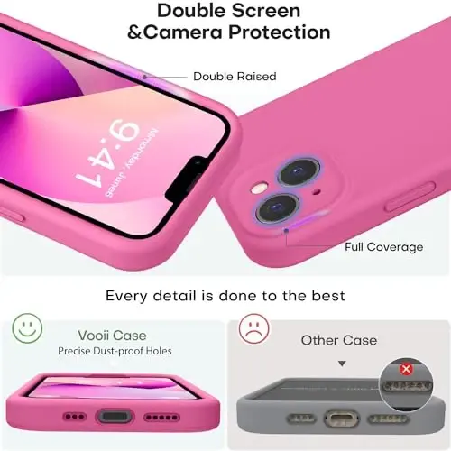 Vooii Compatible with iPhone 13 Case, Liquid Silicone Upgrade [Camera Protection] [Soft Anti-Scratch Microfiber Lining] Shockproof Phone Case for iPhone 13 6.1 inch - Pitaya - 3