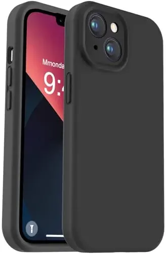 Vooii Compatible with iPhone 13 Case, Liquid Silicone Upgrade [Camera Protection] [Soft Anti-Scratch Microfiber Lining] Shockproof Phone Case for iPhone 13 6.1 inch - Black - VOOII