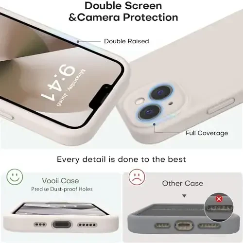 Vooii Compatible with iPhone 13 Case, Liquid Silicone Upgrade [Camera Protection] [Soft Anti-Scratch Microfiber Lining] Shockproof Phone Case for iPhone 13 6.1 inch - Stone - 3
