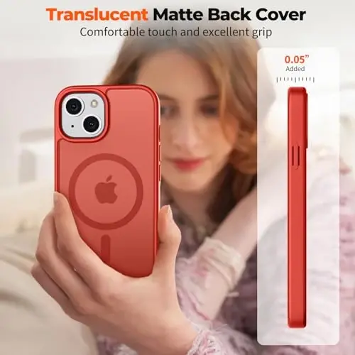 zapica Magnetic for iPhone 13 Case & iPhone 14 Case, [Compatible with MagSafe] [Military Grade Drop Protection] Translucent Matte Shockproof Anti-Scratch Phone Cover, Red - 1