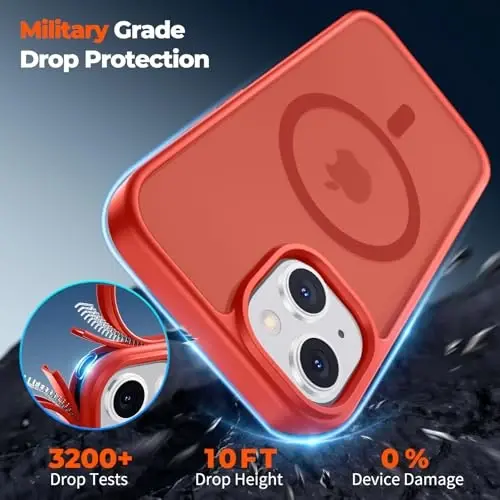 zapica Magnetic for iPhone 13 Case & iPhone 14 Case, [Compatible with MagSafe] [Military Grade Drop Protection] Translucent Matte Shockproof Anti-Scratch Phone Cover, Red - 6