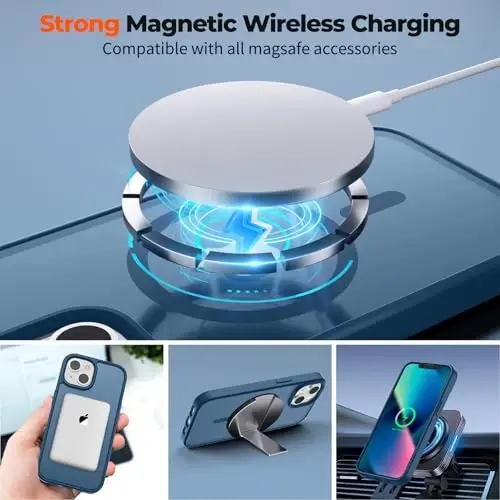 zapica Magnetic for iPhone 13 Case & iPhone 14 Case, [Compatible with MagSafe] [Military Grade Drop Protection] Translucent Matte Shockproof Anti-Scratch Phone Cover, Dark Blue - 5