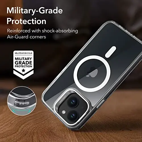 ESR for iPhone 13 Case/iPhone 14 Case, Compatible with MagSafe, Built-in Stash Stand Clear Phone Case for iPhone 13/iPhone 14, Military-Grade Protection Magnetic Phone Case, Classic Series, Clear - 6