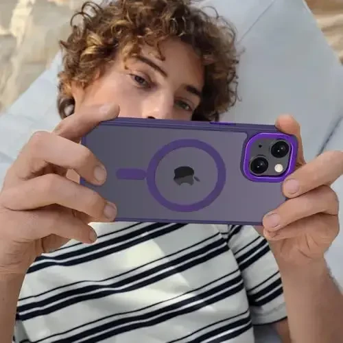 Anuck Case for iPhone 13 Mini Case Magnetic Phone Case Compatible with MagSafe, Soft TPU Bumper Hard Translucent Matte Back Slim Fit Shockproof Protective Cover for Men Women Girls - Dark Purple - 7