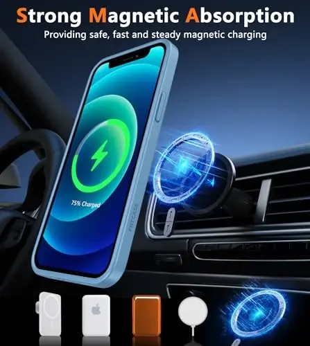 FNTCASE for iPhone 13 Mini Case: for iPhone 12 Mini Case [Compatible with Magsafe] Translucent Matte Magnetic Phone Cover - Military Grade Drop Protection Shockproof Protective Cases - Light Blue - 4