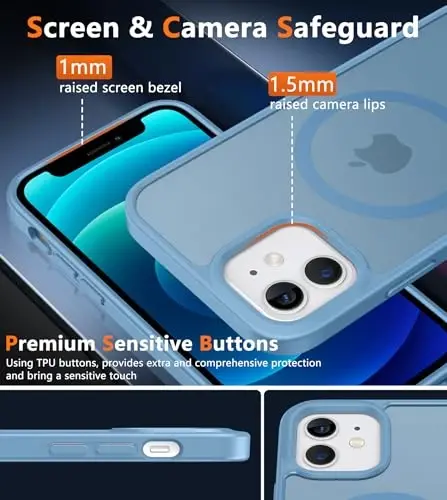 FNTCASE for iPhone 13 Mini Case: for iPhone 12 Mini Case [Compatible with Magsafe] Translucent Matte Magnetic Phone Cover - Military Grade Drop Protection Shockproof Protective Cases - Light Blue - 6
