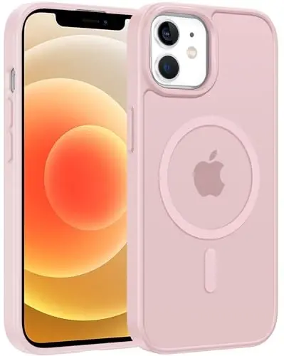 FNTCASE for iPhone 13 Mini Case: for iPhone 12 Mini Case [Compatible with Magsafe] Translucent Matte Magnetic Phone Cover - Military Grade Drop Protection Shockproof Protective Cases - Light Pink - 1