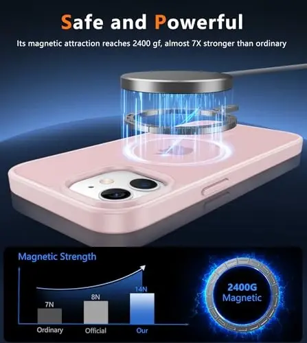 FNTCASE for iPhone 13 Mini Case: for iPhone 12 Mini Case [Compatible with Magsafe] Translucent Matte Magnetic Phone Cover - Military Grade Drop Protection Shockproof Protective Cases - Light Pink - 3