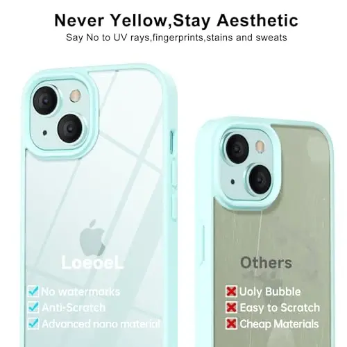 LoeoeL for iPhone 13 Mini Case Clear, Transparent Hybrid 13 Mini Phone Case [Hard Plastic & Soft Silicone Bumper] Acrylic Non Yellowing Thin Slim Protective Cover for Women, Teal - 4