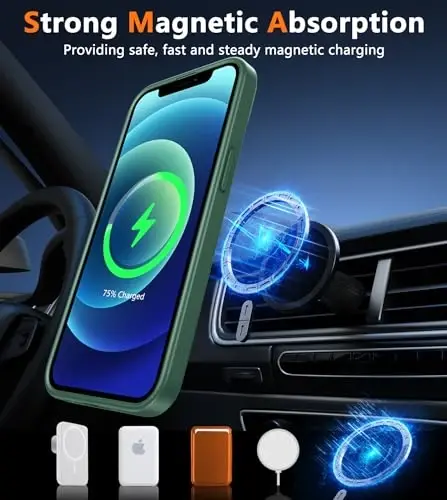 FNTCASE for iPhone 13 Mini Case: for iPhone 12 Mini Case [Compatible with Magsafe] Translucent Matte Magnetic Phone Cover - Military Grade Drop Protection Shockproof Protective Cases - Green - 4
