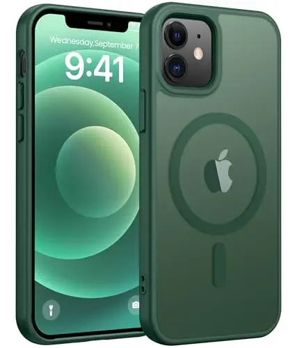 FNTCASE for iPhone 13 Mini Case: for iPhone 12 Mini Case [Compatible with Magsafe] Translucent Matte Magnetic Phone Cover - Military Grade Drop Protection Shockproof Protective Cases - Green 