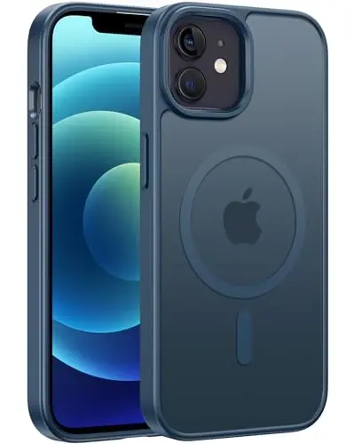 FNTCASE for iPhone 13 Mini Case: for iPhone 12 Mini Case [Compatible with Magsafe] Translucent Matte Magnetic Phone Cover - Military Grade Drop Protection Shockproof Protective Cases - Blue - 1