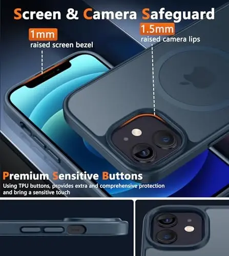 FNTCASE for iPhone 13 Mini Case: for iPhone 12 Mini Case [Compatible with Magsafe] Translucent Matte Magnetic Phone Cover - Military Grade Drop Protection Shockproof Protective Cases - Blue - 6