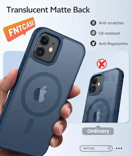 FNTCASE for iPhone 13/12 Mini Case, Fit for Magsafe, Translucent Matte Back | Magnetic Phone Cases, 14FT Military Grade Drop Protection, Slim Shockproof Protective Cover, Blue 