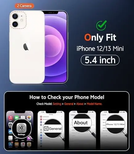 iPhone 13 Mini uchun FNTCASE g'ilofi: iPhone 12 Mini g'ilofi, mot magnitli telefon g'iloflari, Magsafe bilan mos, yupqa, sarg'ayishga qarshi, harbiy darajadagi tushishdan himoya qiluvchi, mustahkam, yarim shaffof (C-Siyohrang) - FNTCASE (1)