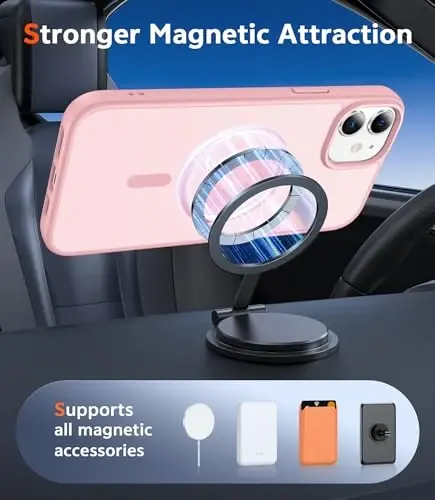 iPhone 13 Mini uchun FNTCASE g'ilofi: iPhone 12 Mini uchun mat magnitli telefon g'iloflari, Magsafe bilan mos, yupqa, sarg'aymaydigan, harbiy darajadagi tushishdan himoyalovchi, yarim shaffof (C-Pushti) - 4