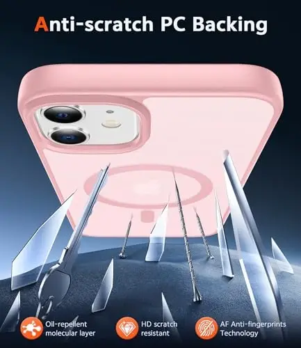 iPhone 13 Mini uchun FNTCASE g'ilofi: iPhone 12 Mini uchun mat magnitli telefon g'iloflari, Magsafe bilan mos, yupqa, sarg'aymaydigan, harbiy darajadagi tushishdan himoyalovchi, yarim shaffof (C-Pushti) - 5